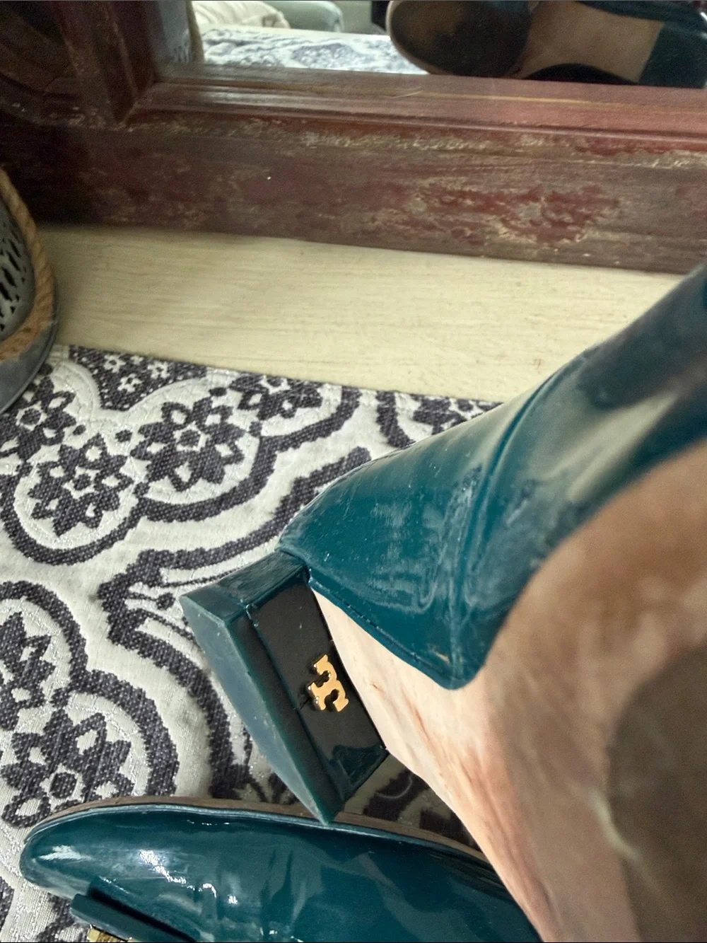 Tory Burch Teal Patent Logo Ballet Flats